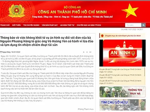 Công an TP.HCM: Bà Phương Hằng tự nguyện đưa ông Yên 183 tỉ đồng