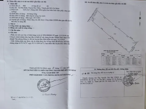 Bán 4205,5m2 đất lúa ( trên) một xẹt đường Nhị Bình 4, Hóc Môn. Giá bán 4,5 triệu/m2